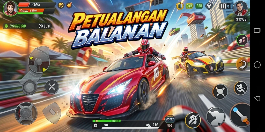 Tampilan menegangkan dari gameplay balapan yang seru