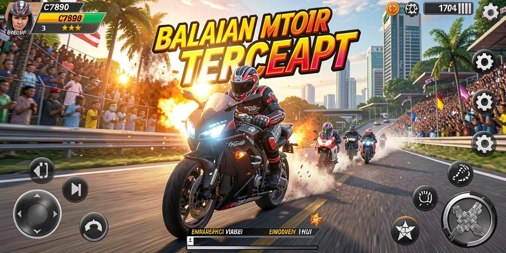 Screenshot gameplay C7890, menunjukkan balapan motor yang seru dan menegangkan.