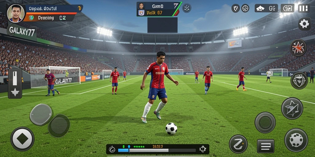 Tampilan gameplay menegangkan dalam GALAXY77 saat bertanding di lapangan.
