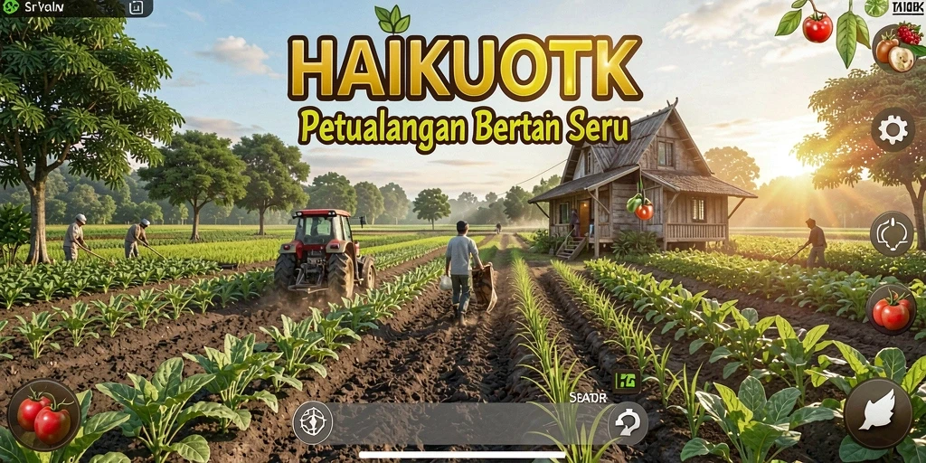 Tampilan gameplay seru dalam HAIKUOTK yang menggambarkan kehidupan bertani.