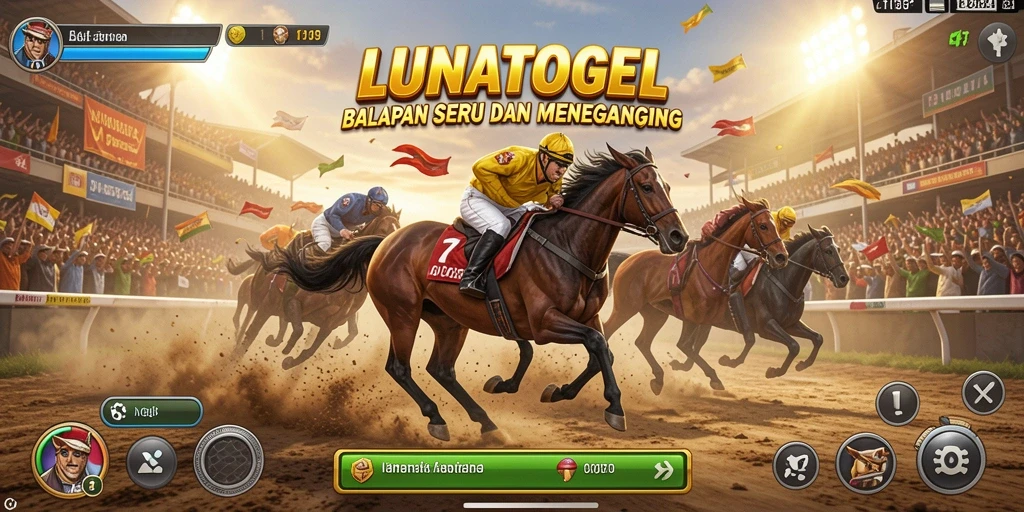Tampilan gameplay seru dari LUNATOGEL dengan mobil balap berkualitas tinggi.