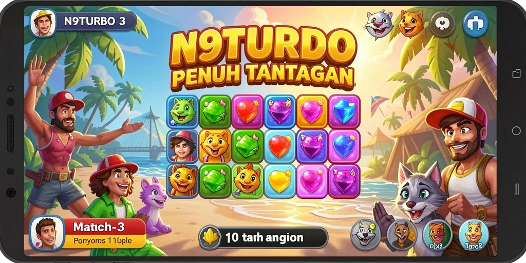 Tampilan gameplay N9TURBO yang seru dan penuh warna.